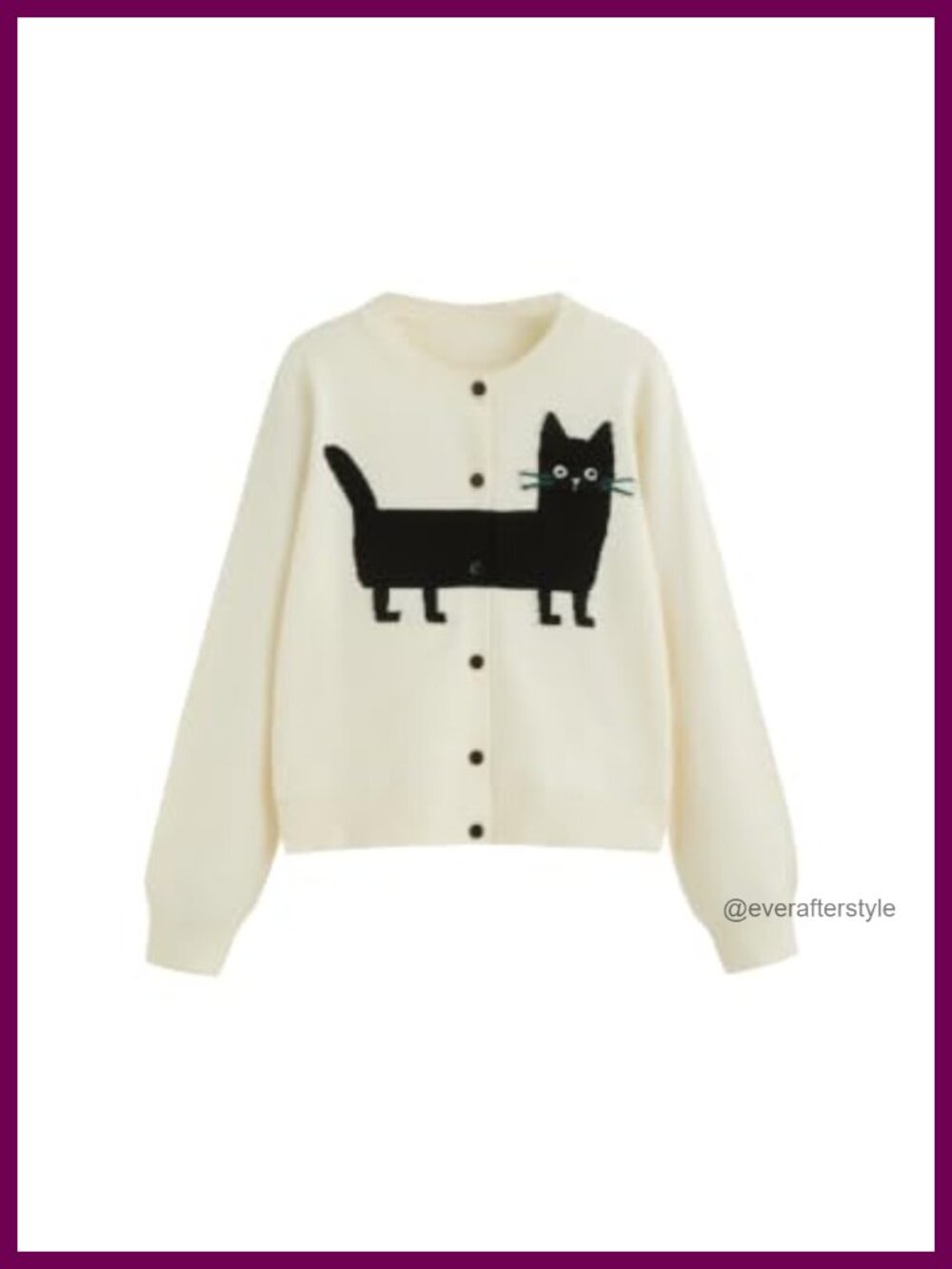 Cropped Cat Graphic Long Sleeve Button Crewneck Cardigan Sweater